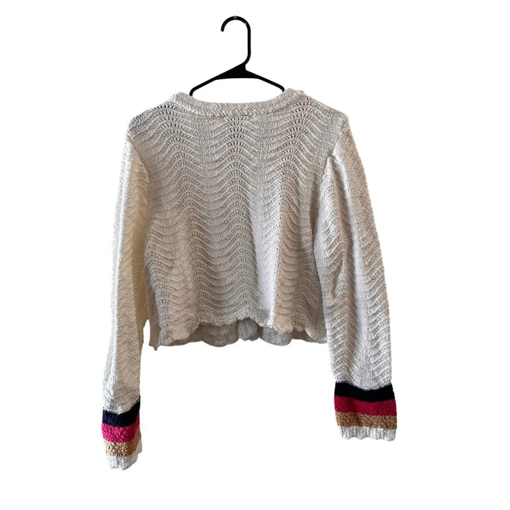 House of Harlow 1960 White Multicolor Trim Button-Down Knit Sweater Women Sz L